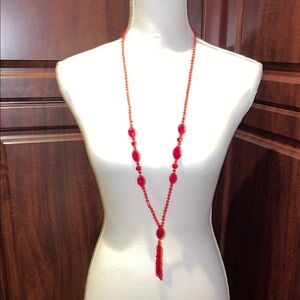 Elegant Vintage Red Glass Beaded Necklace